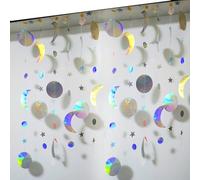 Lahviuu Ghirlanda Iridescente con Stelle e Luna, 2 Pcs Hanging Streamers Swirl Glitter Stelle per Matrimonio Compleanno Natale Festival Festa