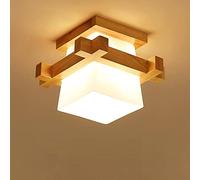 LAI HO Plafoniera Giapponese, Plafoniera LED E27 Con Paralume in Vetro Bianco, Plafoniere Con Base in Legno Per Camera Da Letto Corridoi Ingresso Balcone Soggiorno