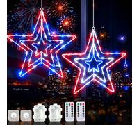 LAIAMER 2 luci decorative per finestre del 4 luglio, luci rosse bianche e blu, luci patriottiche, a batteria, con timer e 8 modalità, decorazioni per il 4 luglio, per interni per portico di casa