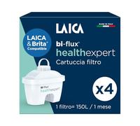 LAICA bi-flux® healthexpert Filtro per acqua - Riduce PHAs fino al 92%** e Incrementa il Magnesio - Compatibile con le Caraffe Brita* - 4 mesi di acqua filtrata (4 filtri x 150L) - Made in Italy