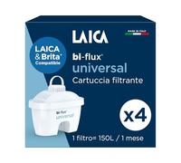 LAICA bi-flux® universal Filtro per Acqua - Compatibile con Caraffe Brita* - Preserva i Sali Minerali e Riduce Cloro e Calcare - 4 Mesi di Acqua Filtrata (4 Filtri x 150L) - Made in Italy