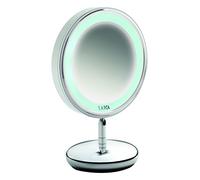 Laica PC5004 Specchio per il Trucco e il Make Up del Viso, Cornice con Luci a LED, Dimensione Reale e Ingrandimento X5, Metallo Cromato, Diametro Specchio 13 cm