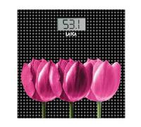 LAICA PS1075 Bilancia Pesapersone Elettronica, Vetro temperato, Ampio Display LCD, Design Sottile, Bilancia Pesapersone, Fino a 180 kg- Batterie Incluse Fiori Rosa