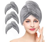 Laicky Confezione da 3 asciugamani in microfibra per asciugare i capelli super assorbenti turbante ad asciugatura rapida con bottoni chiusura a strappo per il bagno cappello per capelli asciutti