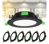 Laiebri Confezione da 6 Faretti LED da Incasso Extra Slim 25 mm, 6W Dimmerabili 0-100% con Dimmer Esterno, 2700K/4000K/6000K Regolabili, IP44 per Bagno, CRI 90, Foro Ø55-68 mm, 230V, Nero