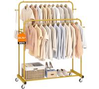 Laiensia, Appendiabiti a Doppia Asta con Ruote, per Appendere Vestiti, 4 Ganci, Multifunzione per Camera da Letto, Oro