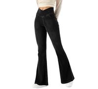 LaiEr Donna Bootcut Jeans V Crossover Vita Alta Pull on Casual con Controllo Pancia Skinny Yoga Pants,Denim ad Alta Elasticità in Tessuto Morbido,Pantaloni Fitness a Campana,Nero,L