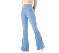 LaiEr Donna Bootcut Jeans V Crossover Vita Alta Pull on Casual con Controllo Pancia Skinny Yoga Pants,Denim ad Alta Elasticità in Tessuto Morbido,Pantaloni Fitness a Campana,Blu Chiaro,XS