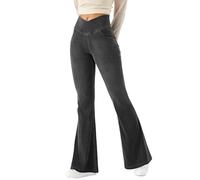 LaiEr Donna Bootcut Jeans V Crossover Vita Alta Pull on Casual con Controllo Pancia Skinny Yoga Pants,Denim ad Alta Elasticità in Tessuto Morbido,Pantaloni Fitness a Campana,Grigio Scuro,XS
