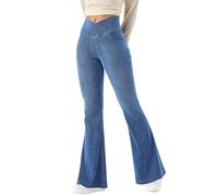 LaiEr Donna Bootcut Jeans V Crossover Vita Alta Pull on Casual con Controllo Pancia Skinny Yoga Pants,Denim ad Alta Elasticità in Tessuto Morbido,Pantaloni Fitness a Campana,Blu Medio,M