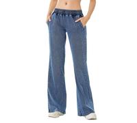 LaiEr Donna High Stretch Jeans a Gambe Larghe, Fitness Casual Fit Sciolto, Morbida e Confortevole Faux Denim Stampa, Adatto per Sport e Fitness Yoga Allenamento, Moda e Casual.(Blu Medio L)