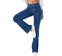 LaiEr Donna Jeans da Alta Elasticità,Skinny e con Tasche a Cerniera per Il Fitness, Morbidi e Comodi Pantaloni Bootcut Adatti per Lo Sport e Il Fitness,con Tasche Laterali,(Blu Medio,M)