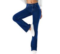 LaiEr Donna Jeans da Alta Elasticità,Skinny e con Tasche a Cerniera per Il Fitness, Morbidi e Comodi Pantaloni Bootcut Adatti per Lo Sport e Il Fitness,con Tasche Laterali,(Blu Scuro L)