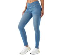 LaiEr Donna V Crossover Skinny Jeans Vita Alta Controllo Pancia Leggings Fitness Casual, Elasticità Morbida Stampa Denim Finto Casual con Tasche Laterali.(Blu Chiaro XL)