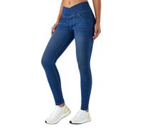 LaiEr Donna V Crossover Skinny Jeans Vita Alta Controllo Pancia Leggings Fitness Casual, Elasticità Morbida Stampa Denim Finto Casual con Tasche Laterali.(Blu Scuro L)