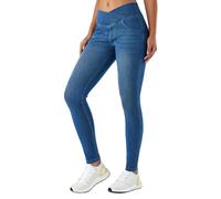 LaiEr Donna V Crossover Skinny Jeans Vita Alta Controllo Pancia Leggings Fitness Casual, Elasticità Morbida Stampa Denim Finto Casual con Tasche Laterali.(Blu Medio XL)