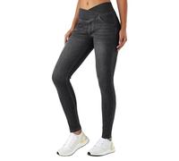 LaiEr Donna V Crossover Skinny Jeans Vita Alta Controllo Pancia Leggings Fitness Casual, Elasticità Morbida Stampa Denim Finto Casual con Tasche Laterali.(Grigio Scuro L)
