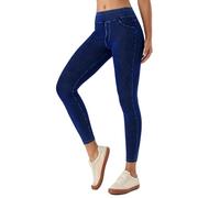 LaiEr Donne Skinny Jeans Mid-Rise Pull on su Leggings di Fitness Casual di Controllo della Pancia, Tessuto Morbido ad Alta Elasticità Casual Faux Denim Stampa con Tasche Laterali.(Blu Scuro L)