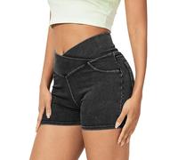 LaiEr Donne V Crossover Pantaloncini da Jeans Vita Alta Tummy Control Casual Fitness Skinny, Stampa Denim per Sport Palestra Yoga Allenamento， Abbinamento alla Moda e Casual.(Grigio Scuro XL)