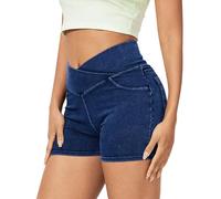 LaiEr Donne V Crossover Pantaloncini da Jeans Vita Alta Tummy Control Casual Fitness Skinny, Stampa Denim per Sport Palestra Yoga Allenamento， Abbinamento alla Moda e Casual.(Blu Scuro XL)