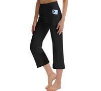 LaiEr Donne Yoga Capri Pantaloni con Tasche Flare Esercizio Pantaloni.(Black,Small)