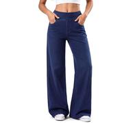 LaiEr Jeans a Gamba Larga da Donna,Vita Alta,Modellante sulla Pancia,Taglio Dritto e Ampio,Alta Elasticità Baggy,Senza Sbiaditure,Adatto per Tempo Libero,Yoga e Fitness,Jeans Elastici a Gamba Larga