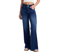 LaiEr Jeans a Gamba Larga Donne,Design con Bottoni Doppi e Verace Apertura con Zip,Gambe Dritte, vestibilità Sciolta,Jeans Casual Molto Elastici.(Blu Scuro Nostalgico L)