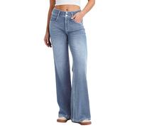 LaiEr Jeans a Gamba Larga Donne,Design con Bottoni Doppi e Verace Apertura con Zip,Gambe Dritte, vestibilità Sciolta,Jeans Casual Molto Elastici.(Blu Medio Chiaro L)