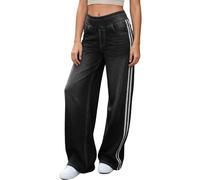 LaiEr Jeans a Gamba Larga Donne,Design Unico a Blocchi di Colore,Vita Alta con Controllo del Ventre,Fit Sviluppato Adatti per Pantaloni di Jeans Baggy con Alta Elasticità(GrigioMedioChiaro,XL)