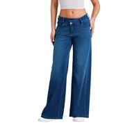LaiEr Jeans a Gamba Larga Donne,Design Unico della Vita,Verace Apertura con Zip,Gambe Dritte, vestibilità Sciolta,Jeans Casual Molto Elastici.(Blu Scuro L)