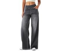 LaiEr Jeans a Gamba Larga Donne, Vita Alta, Gambe dritte, vestibilità Sciolta, Jeans Casual Molto Elastici, Adatto per Yoga, Fitness e Sport di Tempo Libero.(Grigio Medio L)