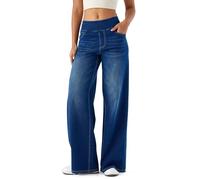 LaiEr Jeans a Gamba Larga Donne, Vita Alta, Gambe dritte, vestibilità Sciolta, Jeans Casual Molto Elastici, Adatto per Yoga, Fitness e Sport di Tempo Libero.(Blu Scuro XL)