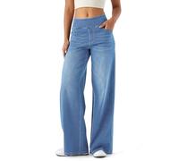 LaiEr Jeans a Gamba Larga Donne, Vita Alta, Gambe dritte, vestibilità Sciolta, Jeans Casual Molto Elastici, Adatto per Yoga, Fitness e Sport di Tempo Libero.(Blu Chiaro XXL)