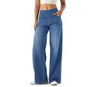 LaiEr Jeans a Gamba Larga Donne, Vita Alta, Gambe dritte, vestibilità Sciolta, Jeans Casual Molto Elastici, Adatto per Yoga, Fitness e Sport di Tempo Libero.(Blu Medio XS)