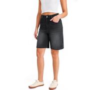 LaiEr Pantaloncini Bermuda da Donna in Denim a Vita Alta Pantaloncini in Jeans Elasticizzati Larghi con Cerniera e Bottone,Lunghezza al Ginocchio,Ideali per Look Sportivi Casual,Fitness(Dark GreyM)