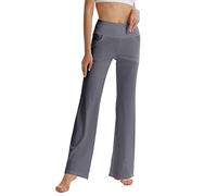 LaiEr Pantaloni da Yoga da Donna con Tasche a Vita Alta Svasata Bootleg Yoga Pantaloni da Allenamento con Tasche Laterali, Grigio Chiaro, XXXL