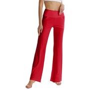 LaiEr Pantaloni da Yoga da Donna con Tasche a Vita Alta Svasata Bootleg Yoga Pantaloni da Allenamento con Tasche Laterali, Rosso, L