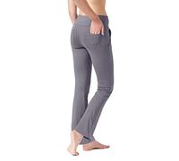 LaiEr Pantaloni da Yoga da Donna con Tasche Pantaloni da Lavoro a Vita Alta 4 Vie Stretch Controllo Pancia Grigio Chiaro, XL