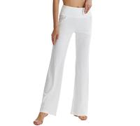 LaiEr, Pantaloni da yoga svasati, con tasche laterali, a vita alta, da donna, bianco, M
