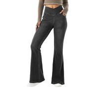LaiEr Pantaloni Yoga Donna con Incrocio a V Vita Alta Controllo dell'anca Fitness Casual Skinny,Pantaloni da con Taglio a Zampa e Stampa Denim Leggings Fitness Svasati con Tasche Laterali,Grigio,XL