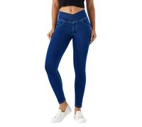 LaiEr V Crossover Skinny Jeans Donna Vita Alta Controllo Pancia Leggings Fitness Casual, Elasticità Morbida Stampa Denim Finto Casual con Tasche Laterali.(Blu Scuro S)