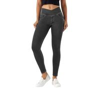 LaiEr V Crossover Skinny Jeans Donna Vita Alta Controllo Pancia Leggings Fitness Casual, Elasticità Morbida Stampa Denim Finto Casual con Tasche Laterali.(Grigio Scuro M)