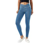 LaiEr V Crossover Skinny Jeans Donna Vita Alta Controllo Pancia Leggings Fitness Casual, Elasticità Morbida Stampa Denim Finto Casual con Tasche Laterali.(Blu Chiaro XS)