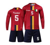 LAIFU Personalizzazione della Maglia Kit, Nome Personalizzabile, Nome della Squadra, Numero, Logo della Squadra,Calcio Maglia Personalizzabile Kit,Unisex Bambini e Adulto (Rosso a Maniche Lunghe)