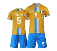 LAIFU Personalizzazione della Maglia Kit, Nome Personalizzabile, Nome della Squadra, Numero, Logo della Squadra,Calcio Maglia Personalizzabile Kit,Unisex Bambini e Adulto (Giallo a Maniche Corte)