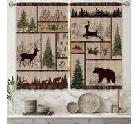 Laifzere - Tende da cucina rustiche con motivo baita nella foresta su sfondo marrone, tende piccole e corte, con tasca per asta, adatte per bagno, 2 pannelli (69,8 x 99 cm)