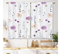 Laifzere, tende da cucina viola con fiori in stile acquarello, tende da bar corte e piccole, con tasca per asta, minimaliste, a foglia botanica, per bagno, soggiorno, camera da letto, tende per