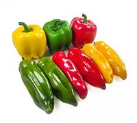 Laiiqi 9 pezzi Peperone artificiale Peperoncino falso Realistico Peperone colorato vegetale per la decorazione della cucina di casa Puntelli Pepe misto artificiale Set