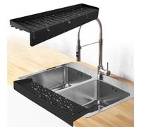 LAIKAIEU Protezione in Silicone per Bordo Lavello Cucina, Accessori per Lavello, Guardia Splash E Tappetino Drenante, Paraspruzzi per Cucina, Bagno, per Acciaio, Granito, Quarzo (Nero,20 * 4in)