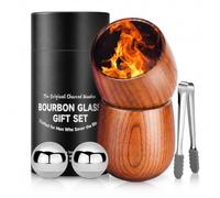 LAIKAIEU Set Bicchieri Da Whisky in Legno Carbonizzato, Bicchiere Borbone, Bicchiere Vecchio Stile Realizzato A Mano, Per Uomini Marito, Papà, Fratello, Amanti Del Whisky, Compleanno (300ml * 2)